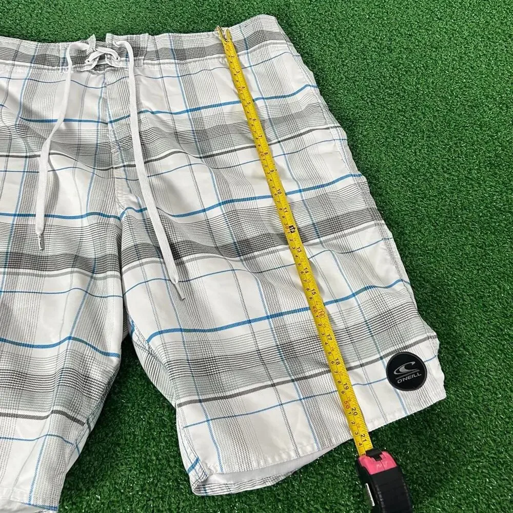 Retro O’Neill Surf Checker White Plaid AOP Board Shorts  Size 36